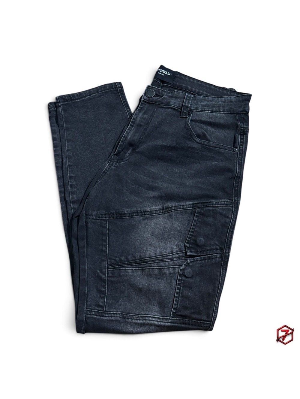 Victorious Men’s Cargo Jeans Size 34x31 Black Multi Pocket Stretch Denim